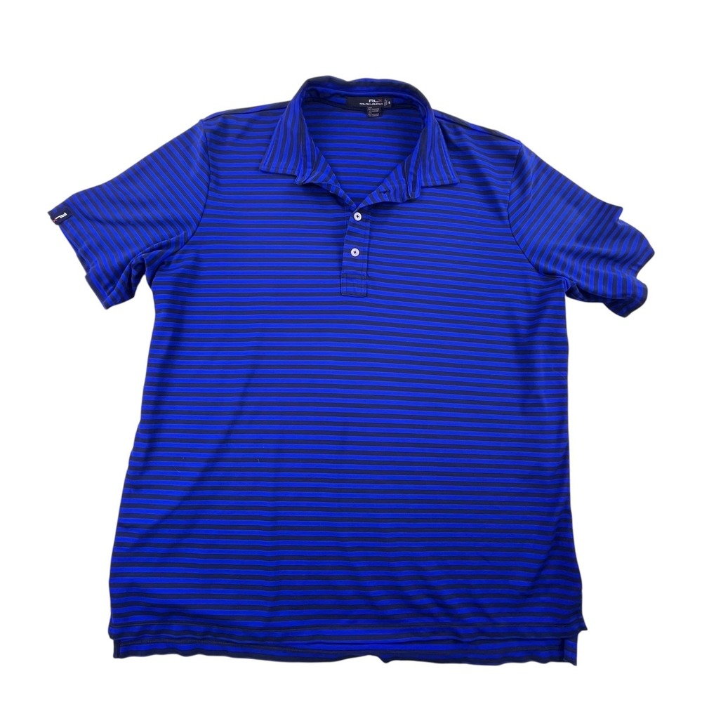 RLX Ralph Lauren Mens XL Blue Navy Striped Short Sleeve Golf Polo Shirt